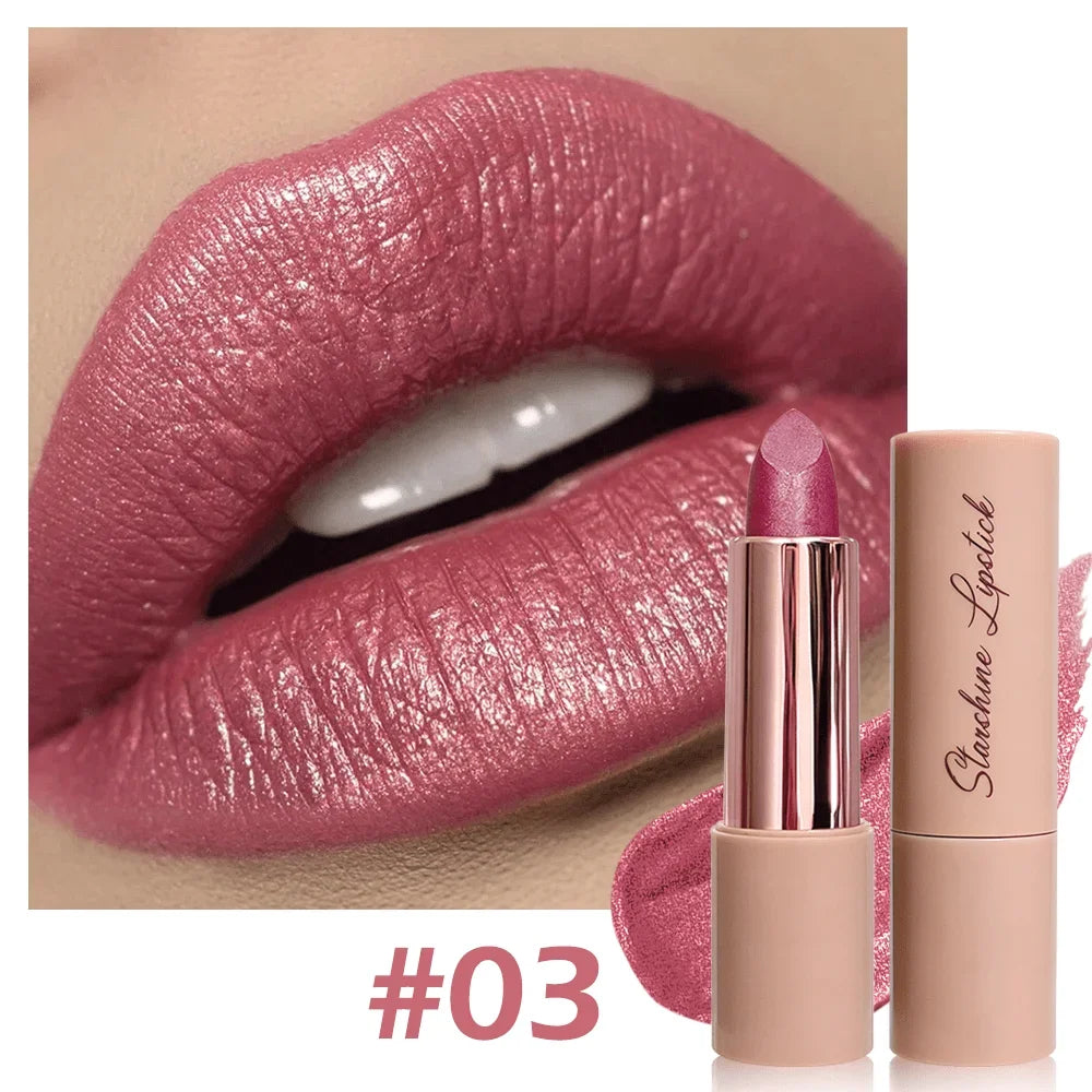 JUJU DREAM Shimmer Metallic Lipstick Long Lasting Waterproof Moisturizing Lip Makeup