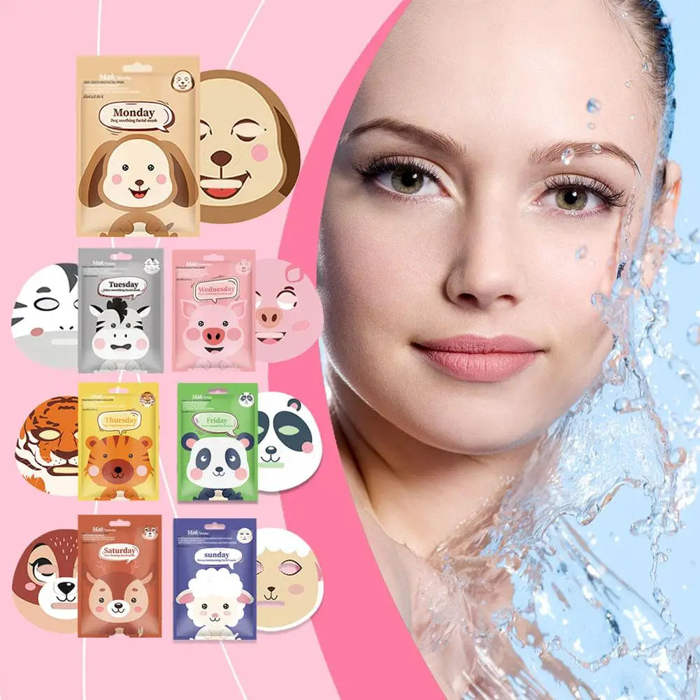 1/7pcs Cartoon Facial Mask Deep Hydrating Sheet Mask Moisturizing Tender Skin Mask Dog Panda Pig Animal Pattern Skin Care