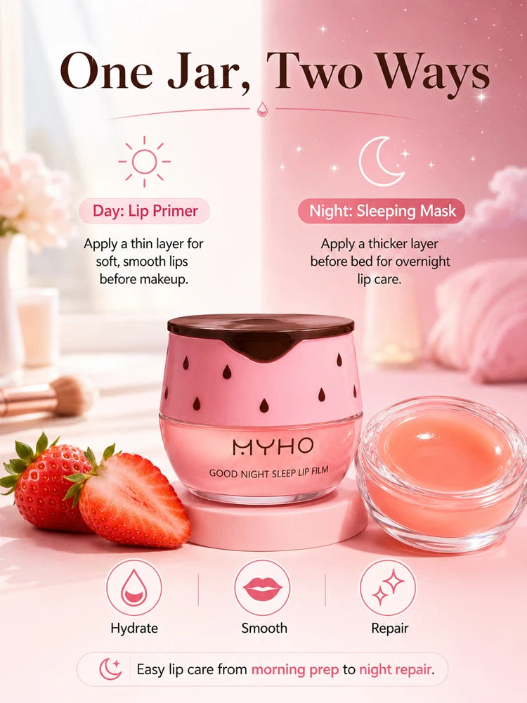 MYHO Strawberry Lip Sleeping Mask Overnight Repair Balm Hydrating Moisturizing Jelly Lip Care Non-Sticky Gloss with Applicator