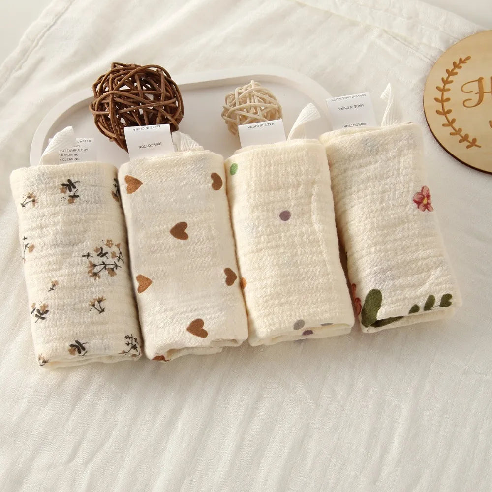 Portable High Quality 4-Layer Pure Cotton Cotton Washcloth Absorbent Soft Square Towels Gauze Cotton Towels Newborn Burp Cloth
