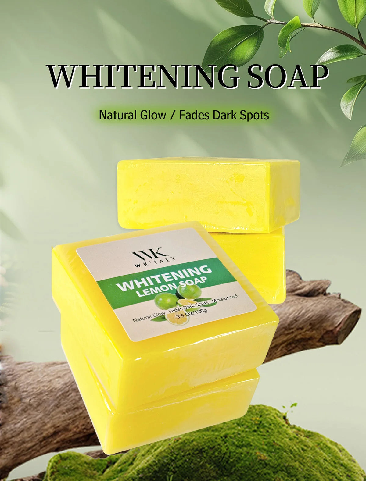 WK JALY Whitening Lemon Soap, Natural Glow, Fade Dark Spots, Moisturized, With Glutathione, Shea Butter Oil, For Face And Body