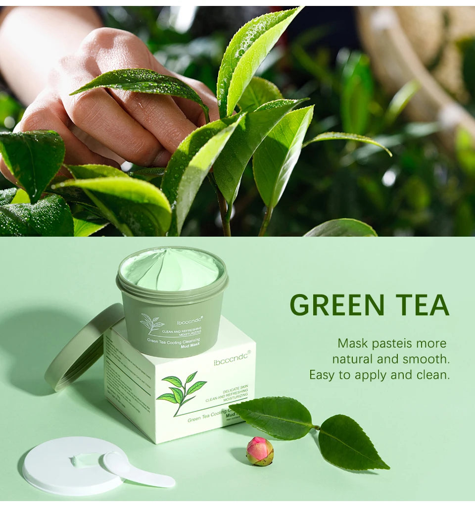 Green Tea Mud Mask Natural Skincare Deeply Cleansing Pore Nourishing Clay Face Mask Face Skin Care Cleaner 100g