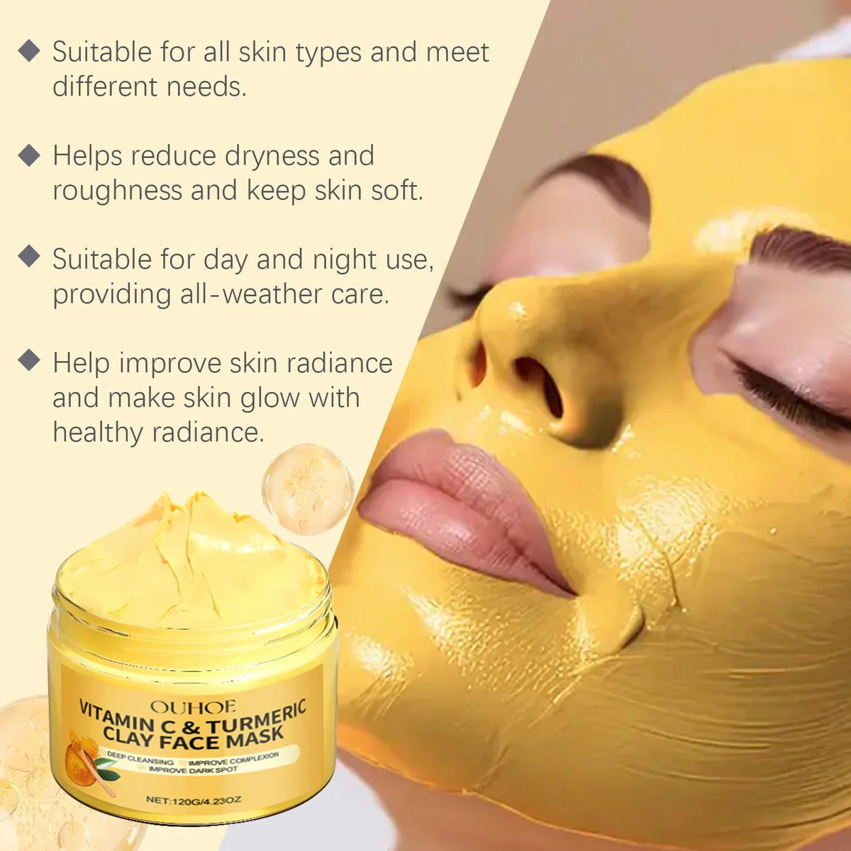 Vitamin C Turmeric Mud Mask Exfoliating Facial Mask Improve Pore Deep Cleansing Nourishing Hydrating Glowing Skin Care Clay Mask