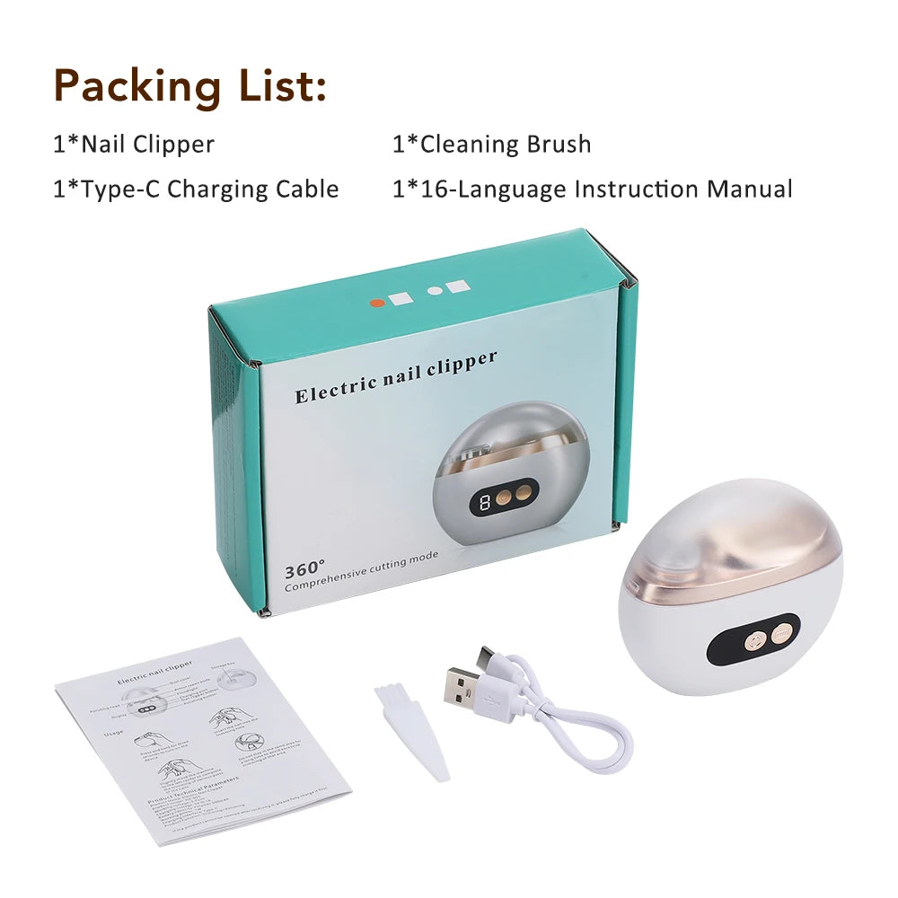 Electric Nail Clipper Cutter With LED Light 2in 1 Automatic Nail Grinder Trimmer For Baby Adult Mini Manicure Tools Nail Care