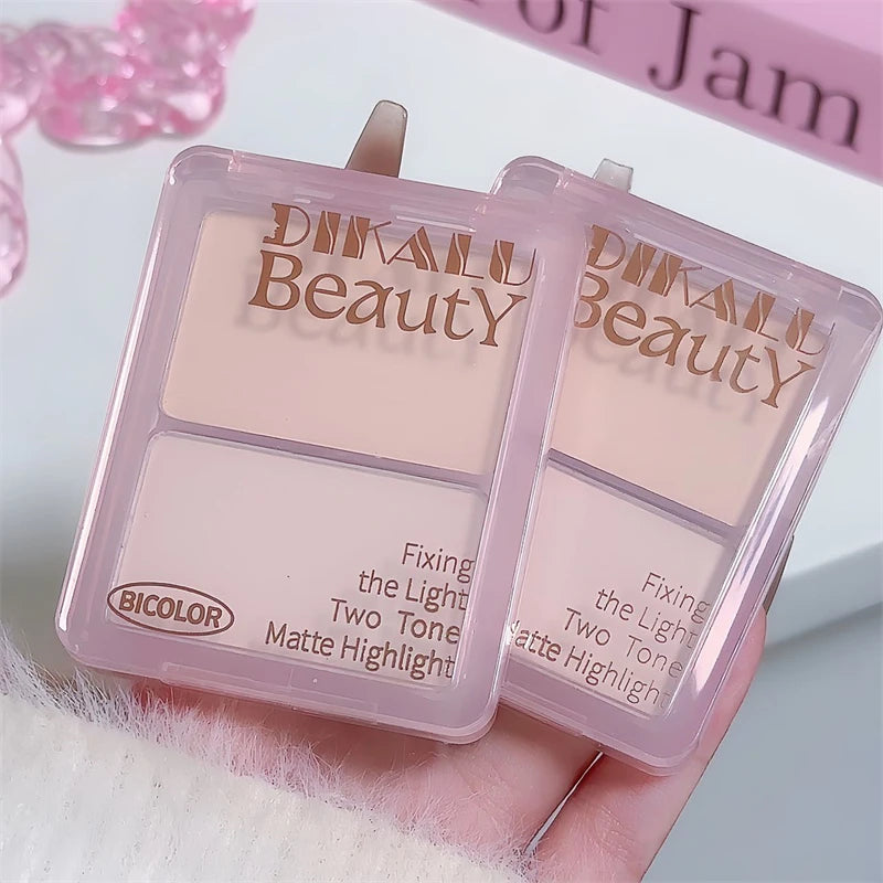 Two-tone Highlight Contour Palette Matte White Highlighter Grey Brown Nose Shadow Face Contouring Bronzer Brighten Powder Makeup