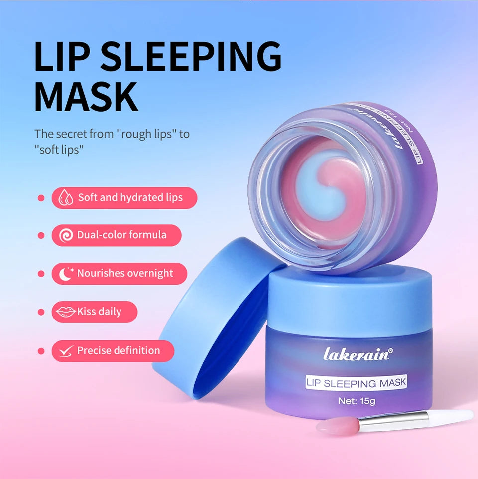 Lakerain Lip Sleeping Mask Smooth Creamy Texture Dual-Color Formula Overnight Hydration Non-Sticky Natural Protection Lip Mask