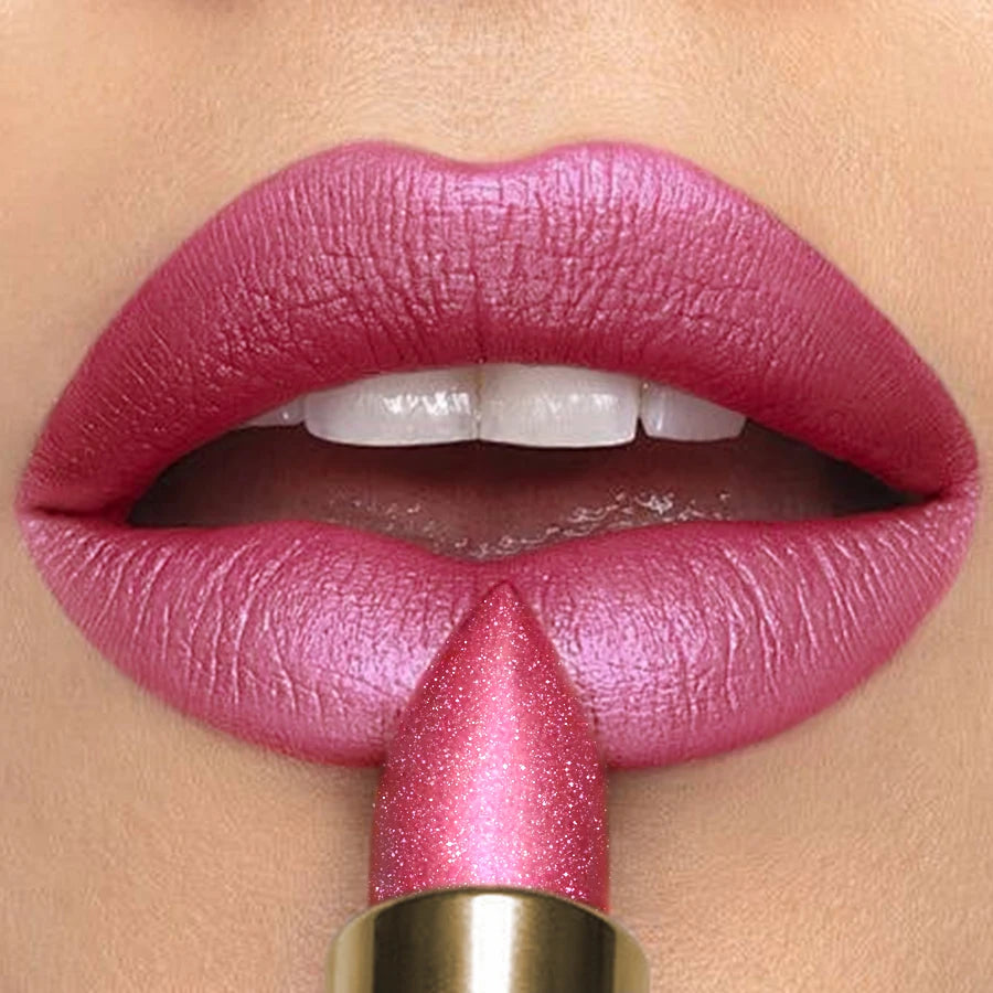 16 Colors 1PC Metallic Glitter Shiny Lipstick Lip Tint, Waterproof Senior Matte Lip Makeup Gifts for Women Cosmetic Lip Glaze