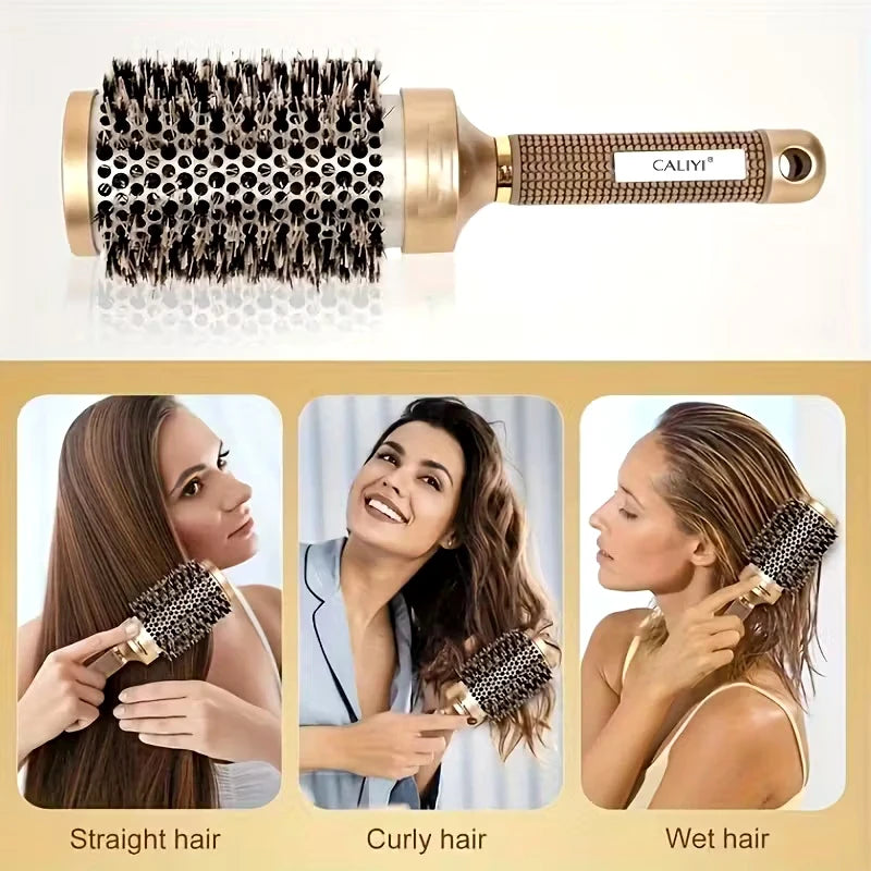 4 Sizes Curling Hair Comb Heat Conductive Aluminum Barrel Volumizing Curling Styling Brush with Air Vent Boar Bristle Hair Brush