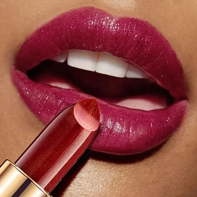 Black Tube Gold Shiny Lipstick Waterproof Long Lasting Moisturizing Glitter Pearlescent Nude Pink Shimmer Lipstick Luxury Makeup