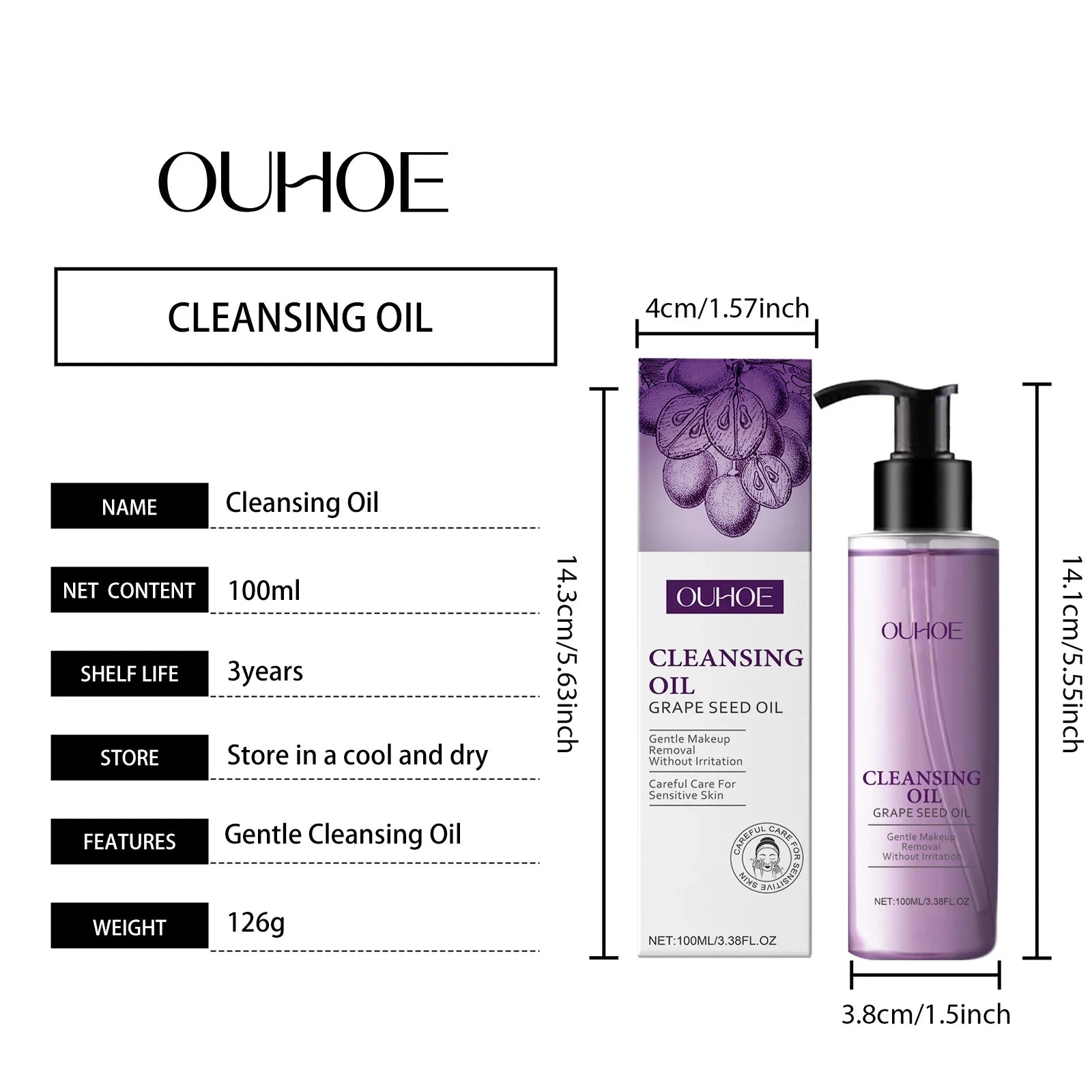 Grape Seed Cleansing Oil Makeup Remover for Sensitive Skin Non-Tightening Deep Purifying Hydrating Refreshing Facial Oil Control