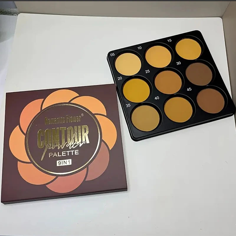 9-Color Waterproof Contour Concealer Matte Palette Medium to Deep Shades 3D Sculpting Oil Control Long Lasting Wear Makeup