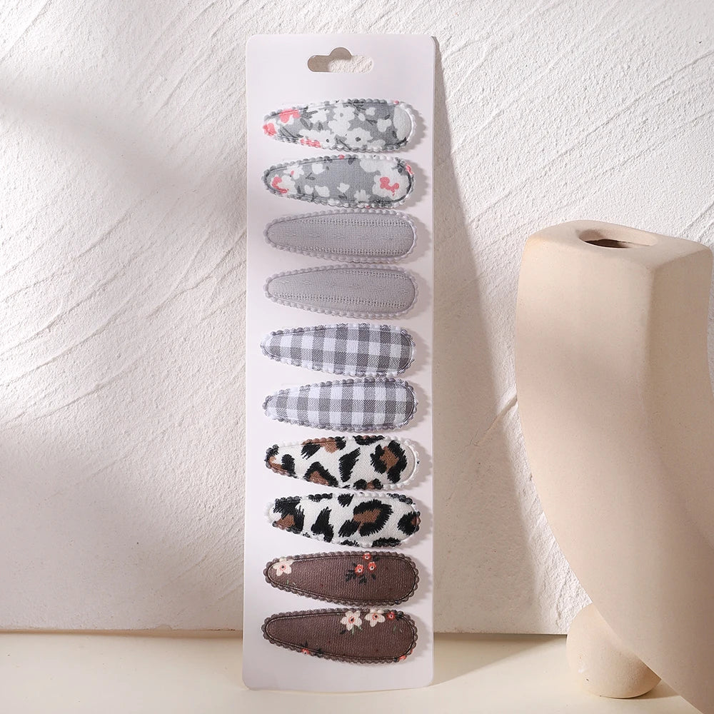 10Pcs/Lot Newborn Print Cotton Alloy Hair Bow Snap Clips Set Fabric Plaid Hairpins Girls Kids Headwear Baby Hair Accessories