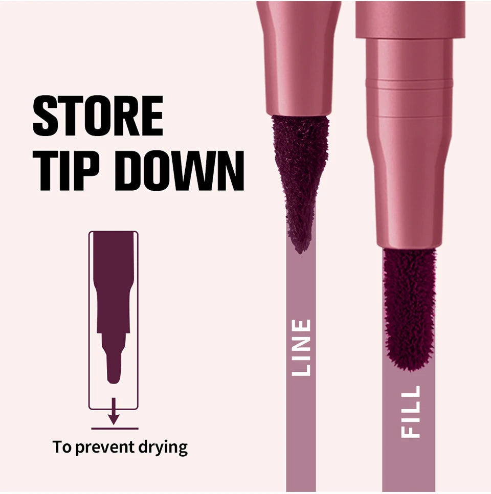 Waterproof 2 In 1 Lip Stain And Liner Pen Long Lasting Smudge Proof Kiss Proof Transfer Resistant 8 Colors Makeup Lip Pencil