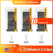 NAGARAKU Ship from USA 10 Cases W Shape 3D 4D 5D Eyelashes Free Tax Fast Shipping Delivery in 2-5 days Mix8-15mm Size