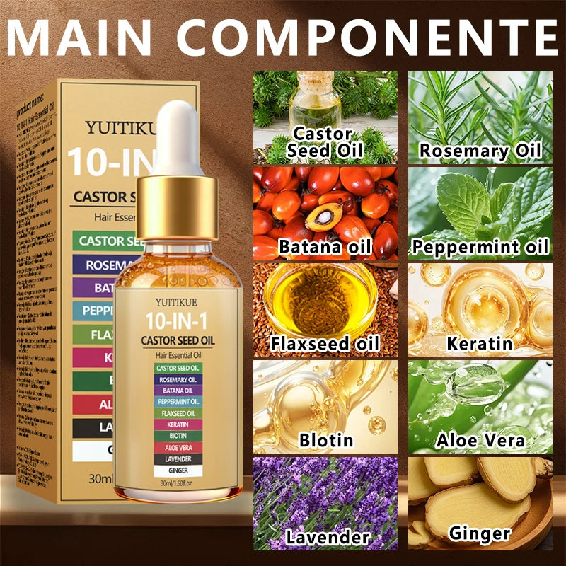 YUITIKUE 10-IN-1 Castor Seed Hair Oil | Natural Blend Of Batana, Rosemary & Biotin | For Deep Nourishment & Healthy Hair & Scalp