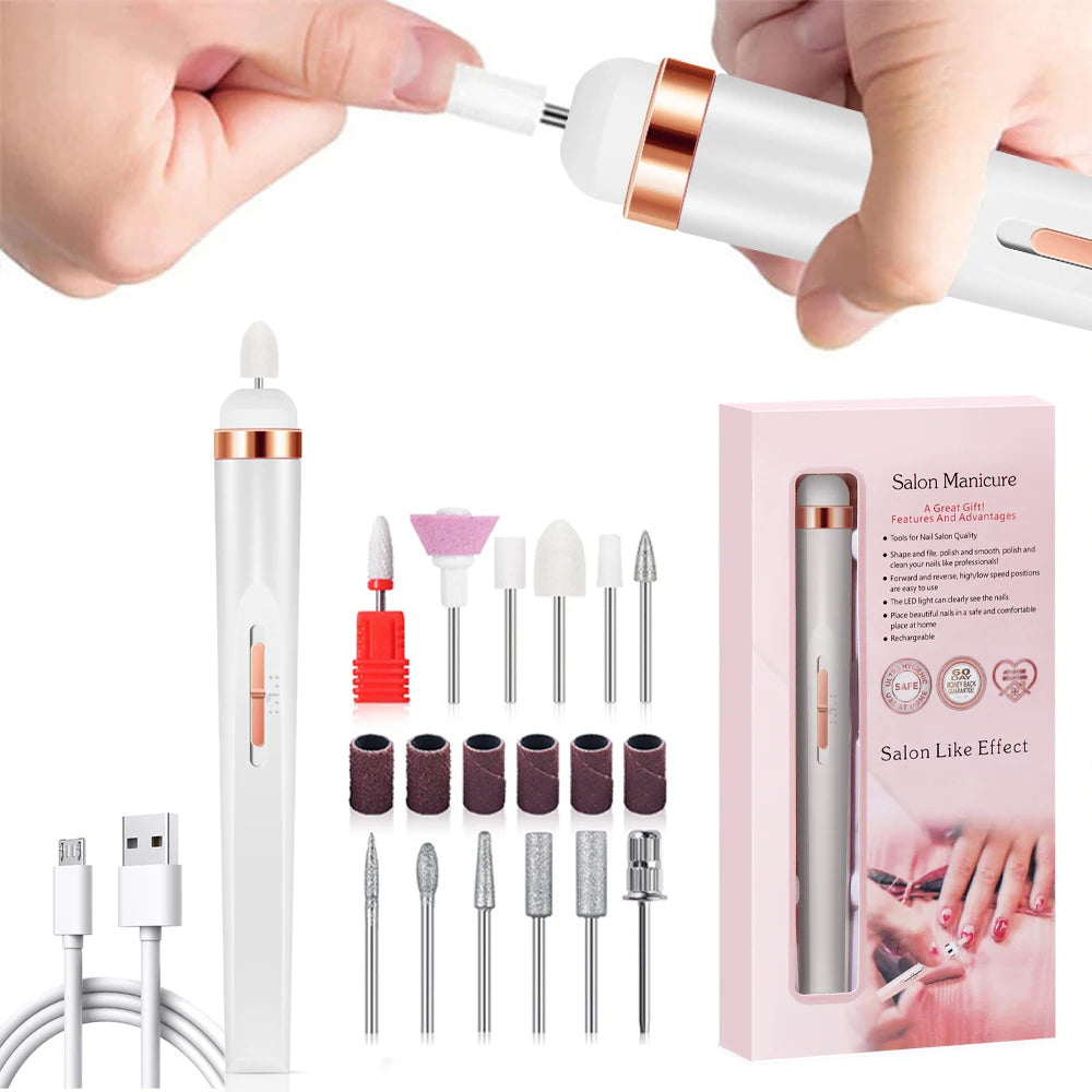 YIKOOLIN Portable Nail File Care Electric Nail Drill with 4 Speeds Cuticle Trimmer Battery Operated Manicure and Pedicure Tools