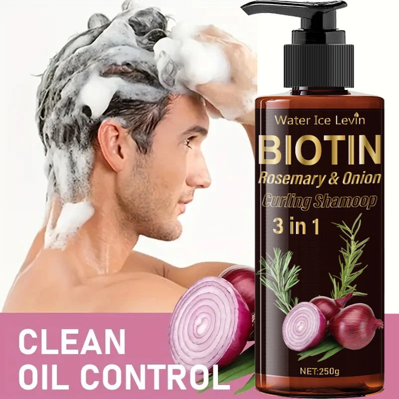 Biotin Shampoo 3-in-1, Moisturizing and Rich in Onion Extract Foam, Hydrates and Adds Shine for 72 Hours, Gently Massages and Cleanses for Hair That Is Fluffy and Smooth