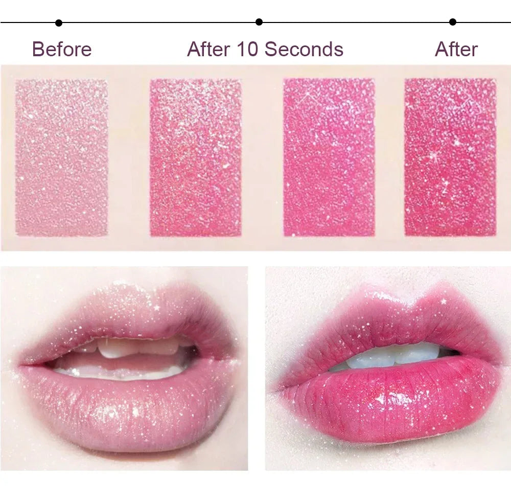 Glitter Lipstick Temperature Color Changing Long Lasting Lip Tint Waterproof Red Pink Sexy Lips Cosmetics Makeup