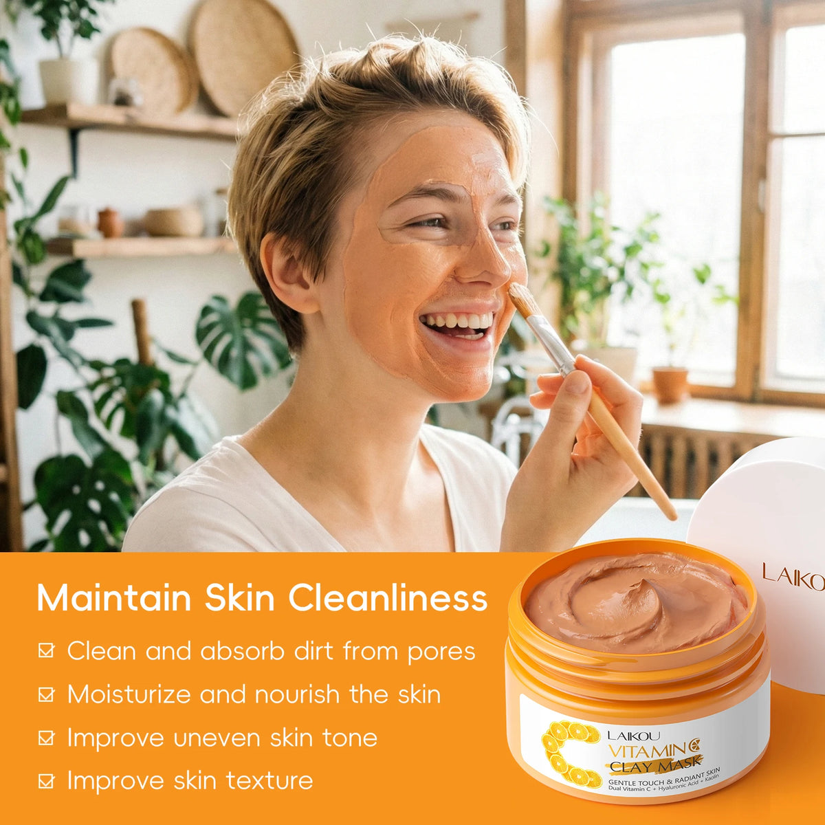 LAIKOU Vitamin C Clay Mask Clarify & Smooth Balance Skin Tone Cleansing Mud Mask