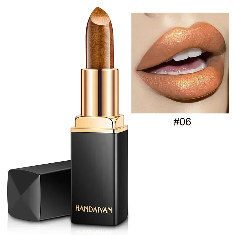 Black Tube Gold Shiny Lipstick Waterproof Long Lasting Moisturizing Glitter Pearlescent Nude Pink Shimmer Lipstick Luxury Makeup
