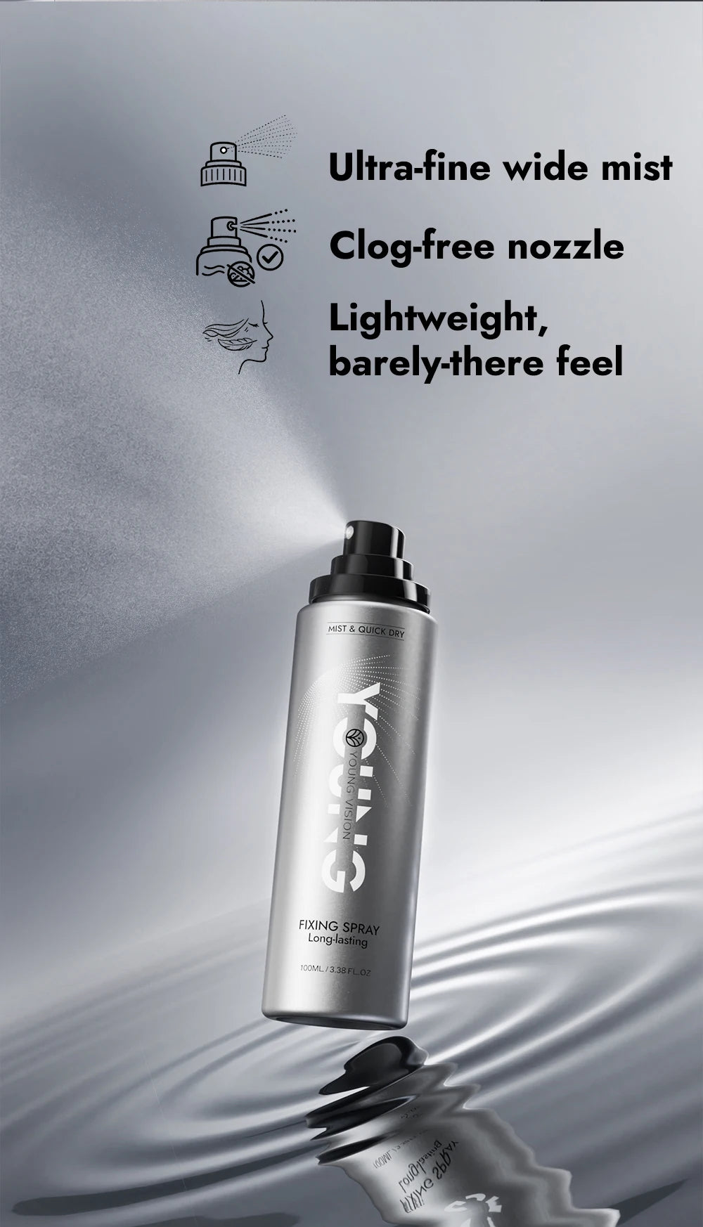 YOUNG VISION 100ml Makeup Setting Spray – Long-Lasting Matte Finish, Oil-Control, 3-Layer Film-Forming, Alcohol-Free, Hydrating,