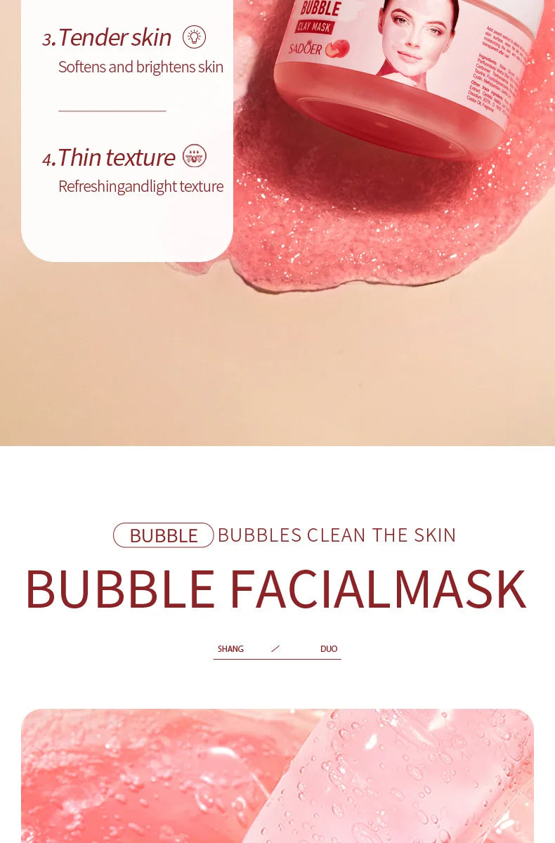 100g Peach Deep Cleansing Bubble Clay Facial Mask Remove Blackheads Oil Control Moisturizing Face Smooth Korean Skin Mud Masks