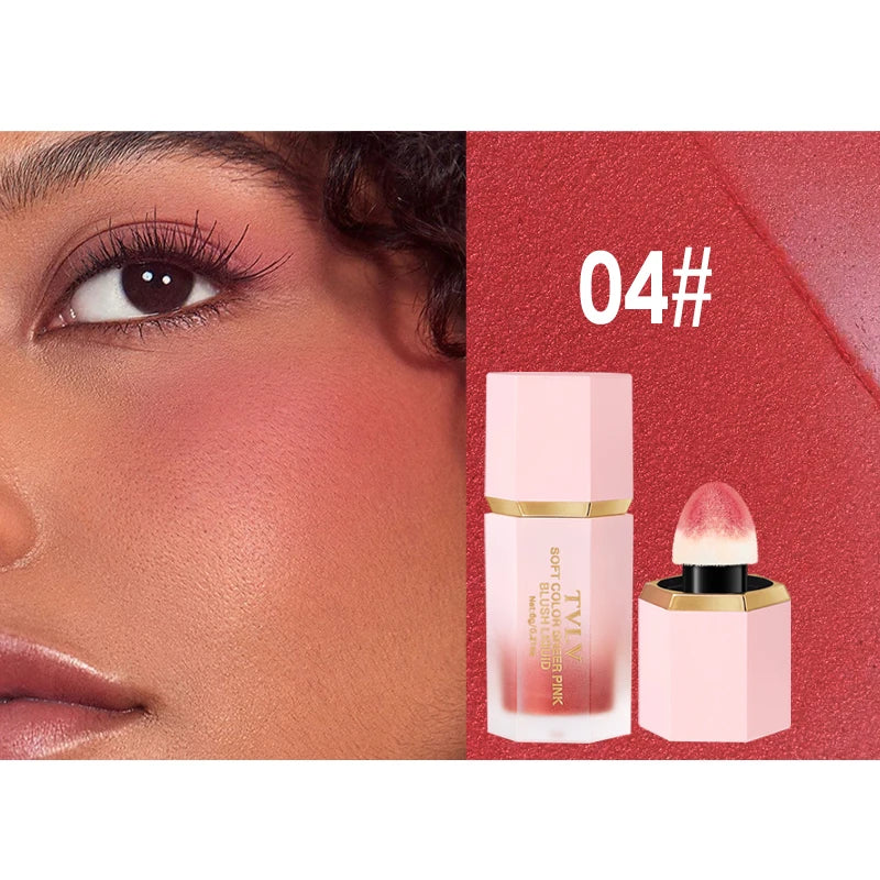TVLV 4 Colour Matte Liquid Blush Easy to Apply Long Lasting Waterproof Blush Sponge Brush Head