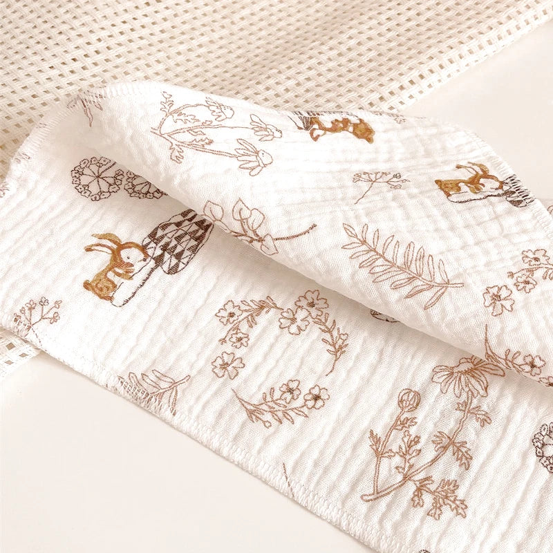 5Pcs Baby Gauze Saliva Wipes, Soft Face Wipes for Newborns, Soft and Skin-Friendly - Washable and Reusable, Cute Printed Multi-Purpose Small Square Towels!