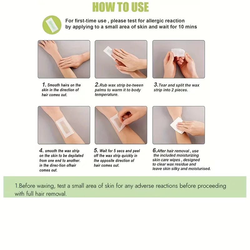 12 Pcs Depilatory Wax Strips Waxing Kit for Women Men Face Leg Arm Body Gentle Non-Irritating Quick Easy Hair Beauty Tools