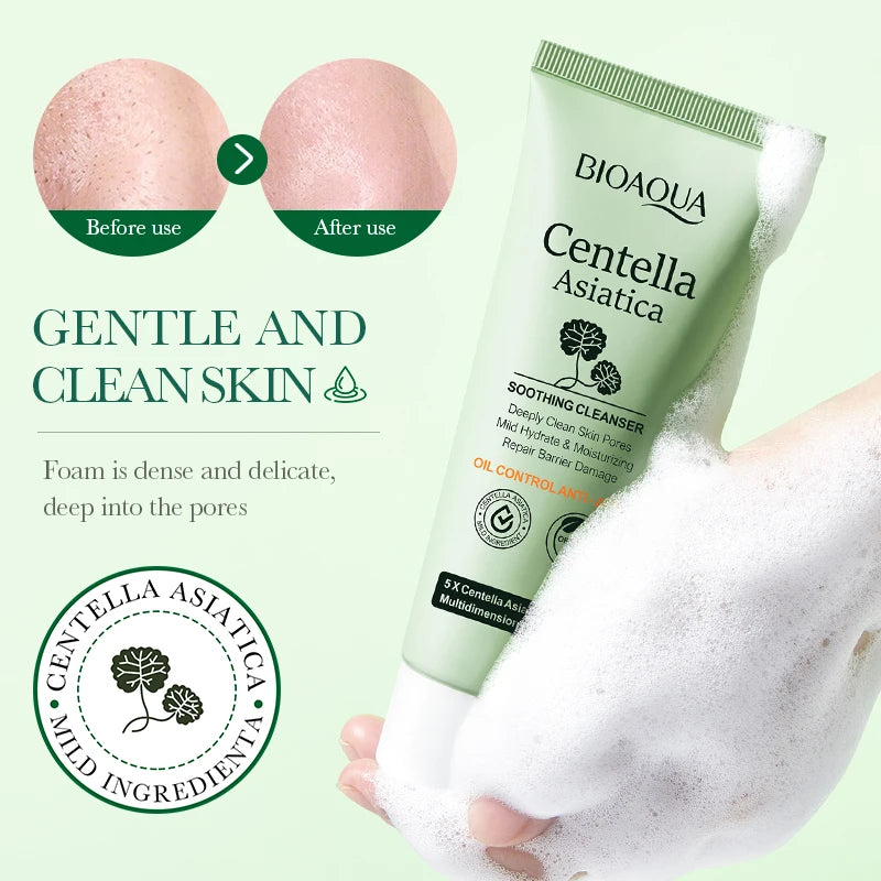 BIOAOUA Centella Asiatica Face Cleanser Gentle Daily Foam Cleanser with Hyaluronic Acid & Niacinamide for Deep Pore Cleansing