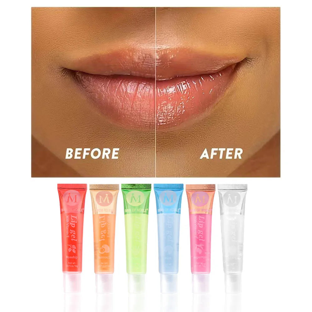 6Pcs Fruity Flavor Watery Glossy Lip Gloss Set Clear Lip Gel Hydrating Moisturizing Lip Gloss Women Lips Makeup