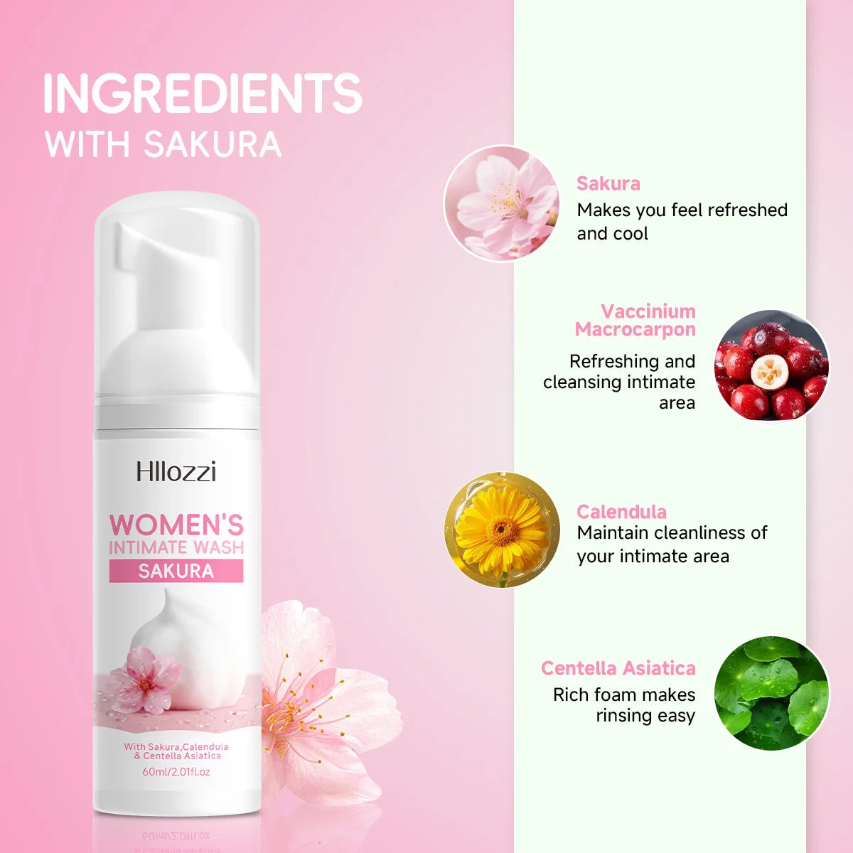 WOMEN'S INTIMATE WASH SAKURA，Deeply cleanses with rich foam, gently cares for skin, controls odor, and cleanses intimate areas.