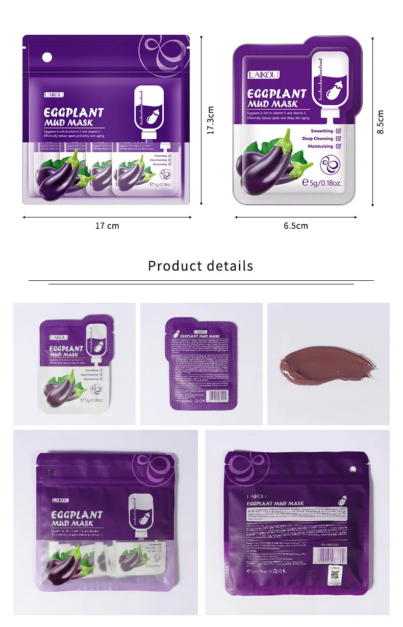 5pcs LAIKOU Eggplant Mud Mask Oil Control Moisturizing Anti-Acne  Anti Wrinkle Whitening Cleansing Clay Mask Skin Care Face Mask
