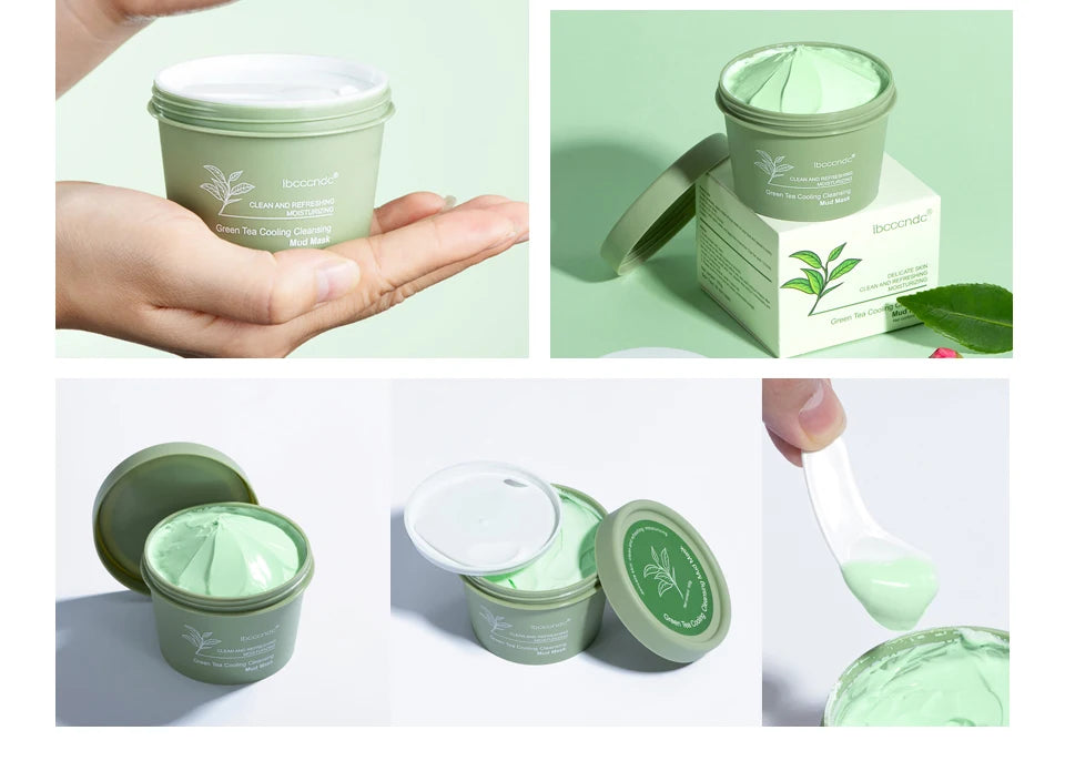 Green Tea Mud Mask Natural Skincare Deeply Cleansing Pore Nourishing Clay Face Mask Face Skin Care Cleaner 100g