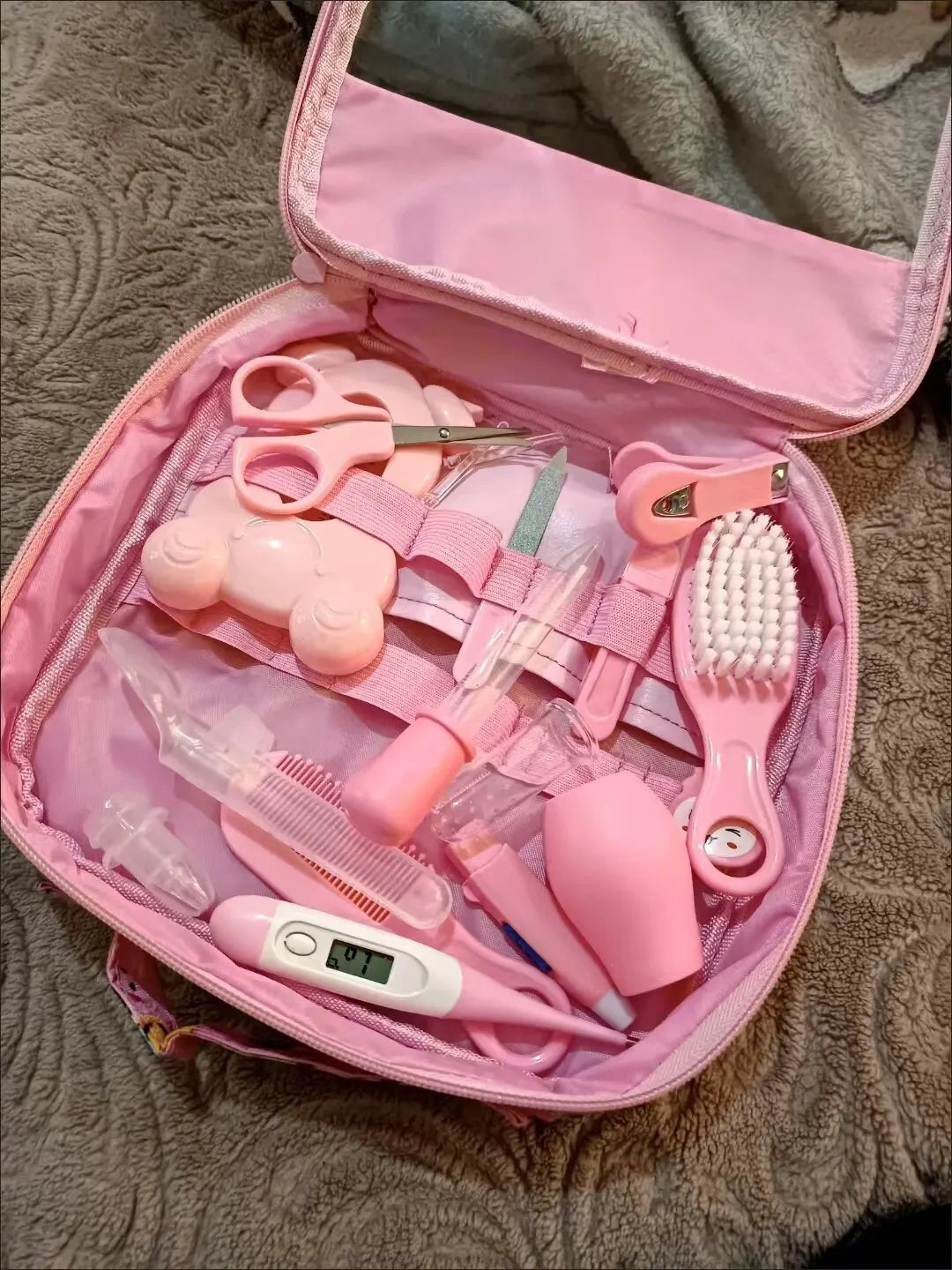12 PCs Baby Care Kit Kids Hair Nail Healthcare Thermometer Grooming Brush Kit Clipper Scissors Kid Toiletries