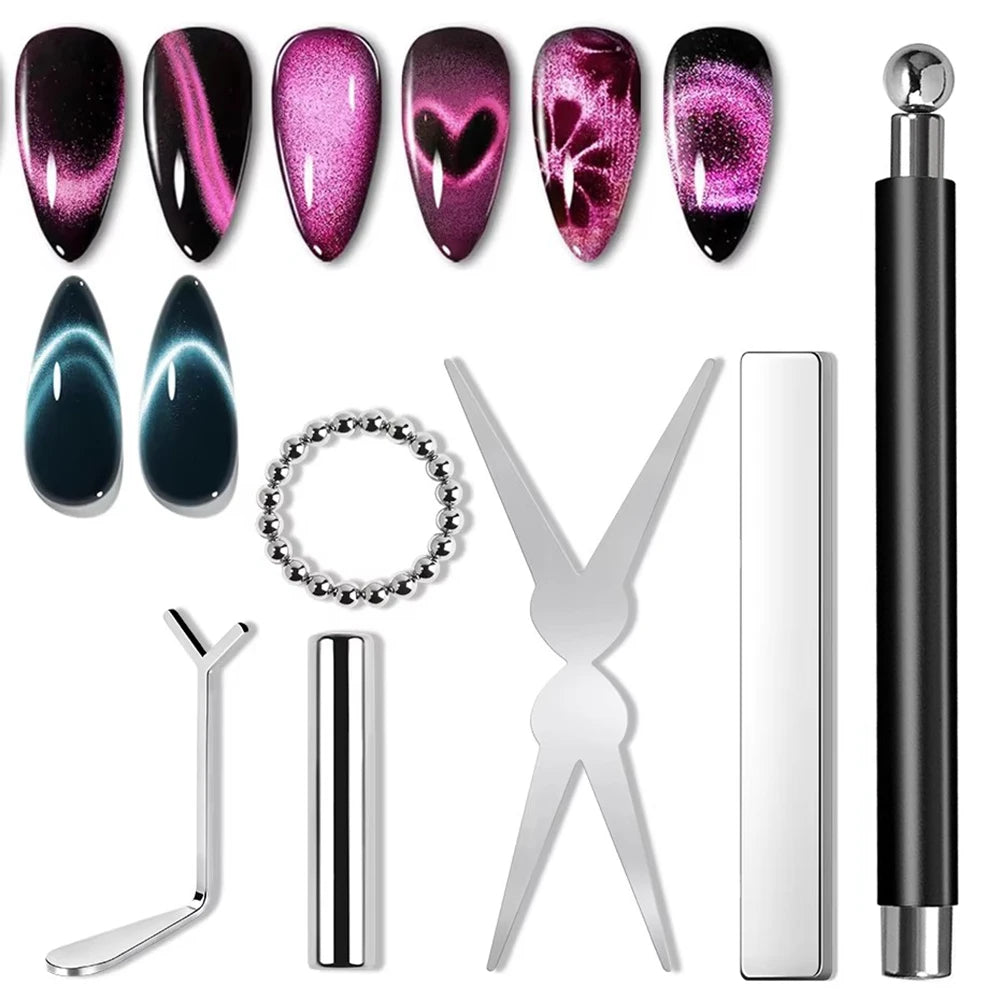 1/6Pcs Cat Eye Nail Magnet Tool Set Cat Eye Heart Magnets Nail Magnet Stick Cat Eye Gel Polish Magnets Tools Manicure