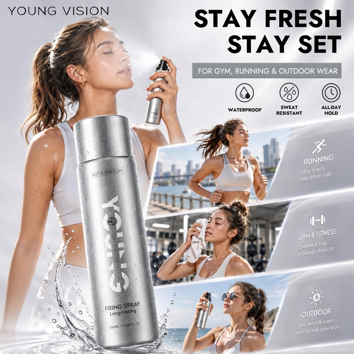 YOUNG VISION 100ml Makeup Setting Spray – Long-Lasting Matte Finish, Oil-Control, 3-Layer Film-Forming, Alcohol-Free, Hydrating,