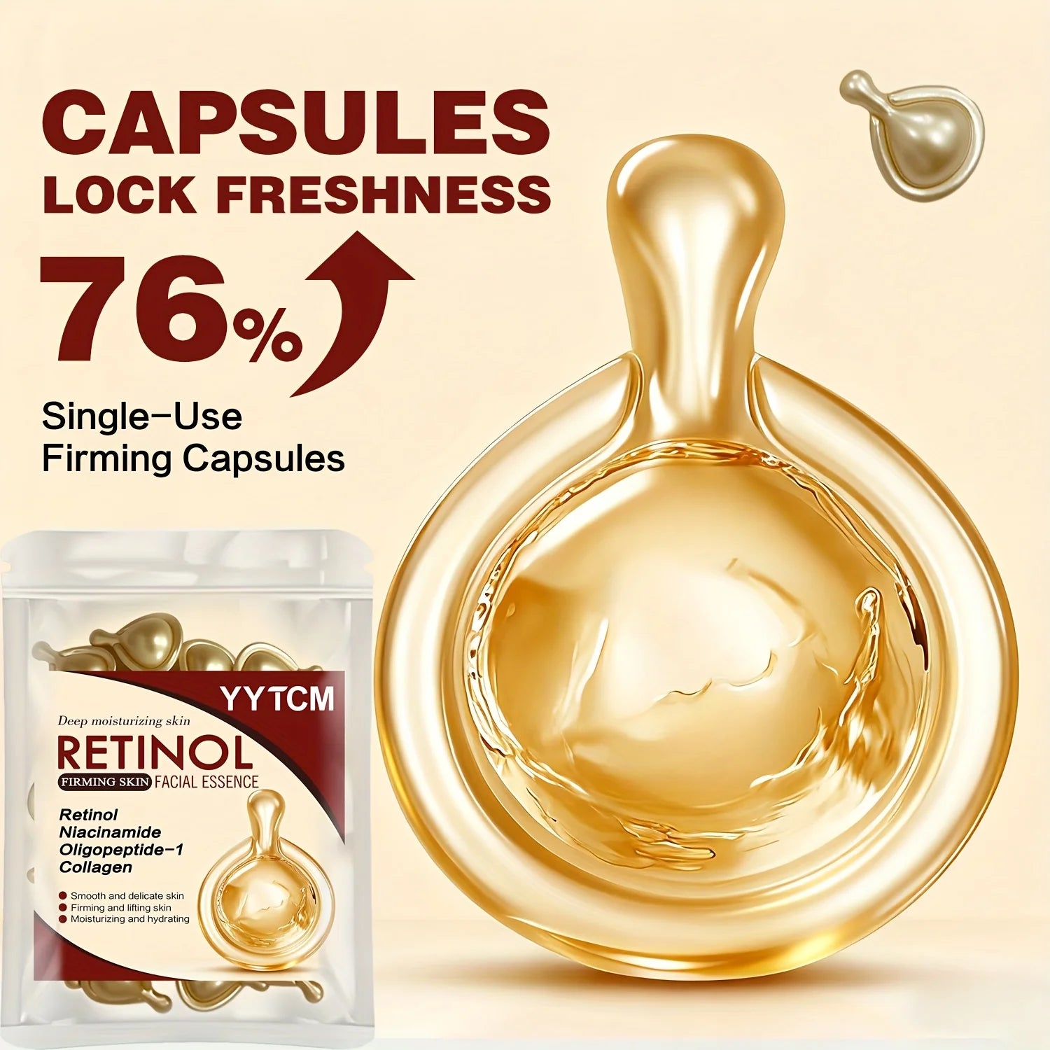 Retinol Firming Facial Moisturizing Essence Capsules, Retinol Facial Essence, Contains Hydrolyzed Collagen, Niacinamide, Deep Moisturizing (0.5Gx30 Capsules)/Bag-1 Bag