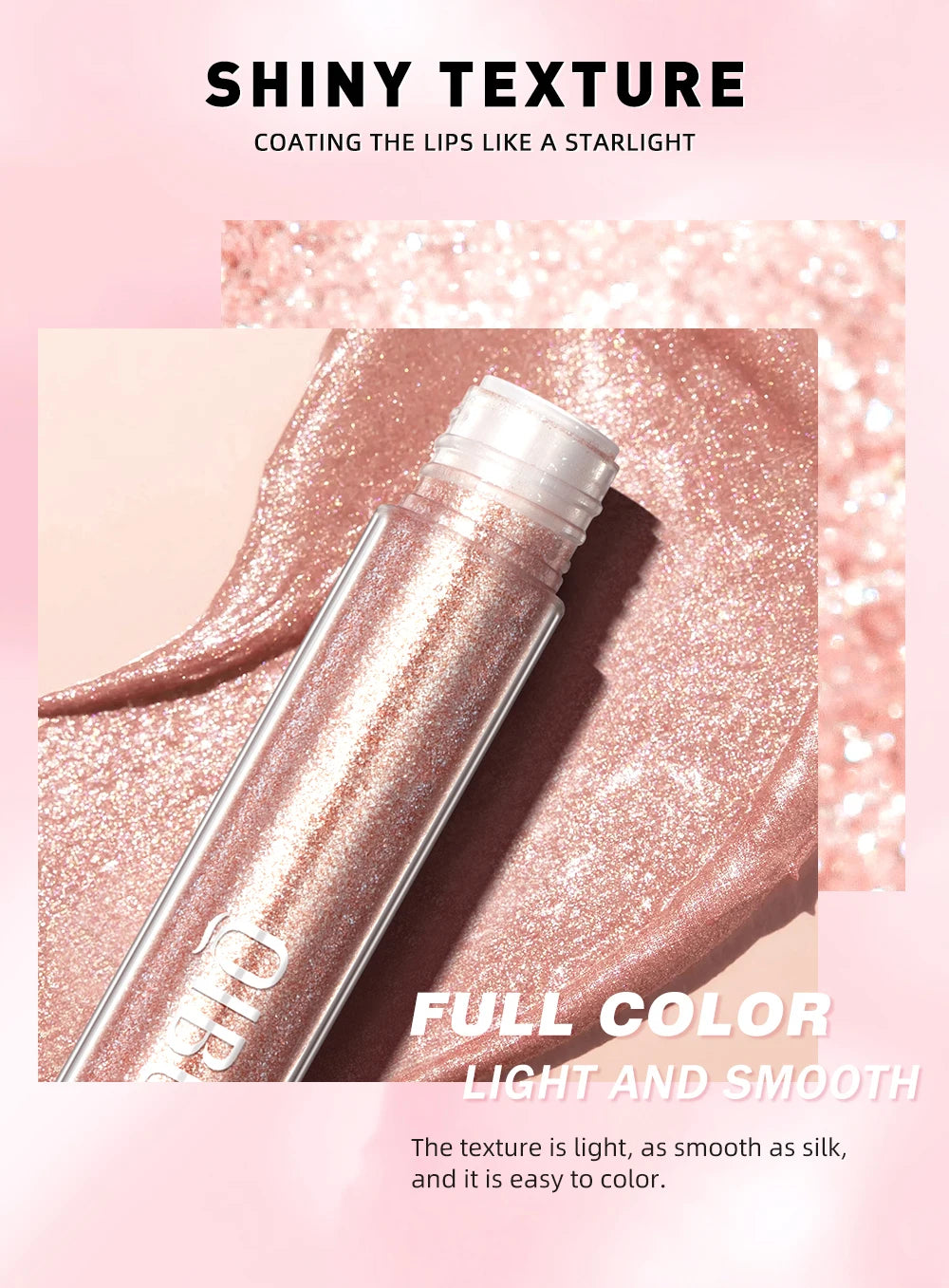 QIBEST Glitter Diamond Liquid Lipstick Waterproof Long Lasting Pearl Shiny Lip Gloss Metal Charming Women Lip Makeup 6 Colors