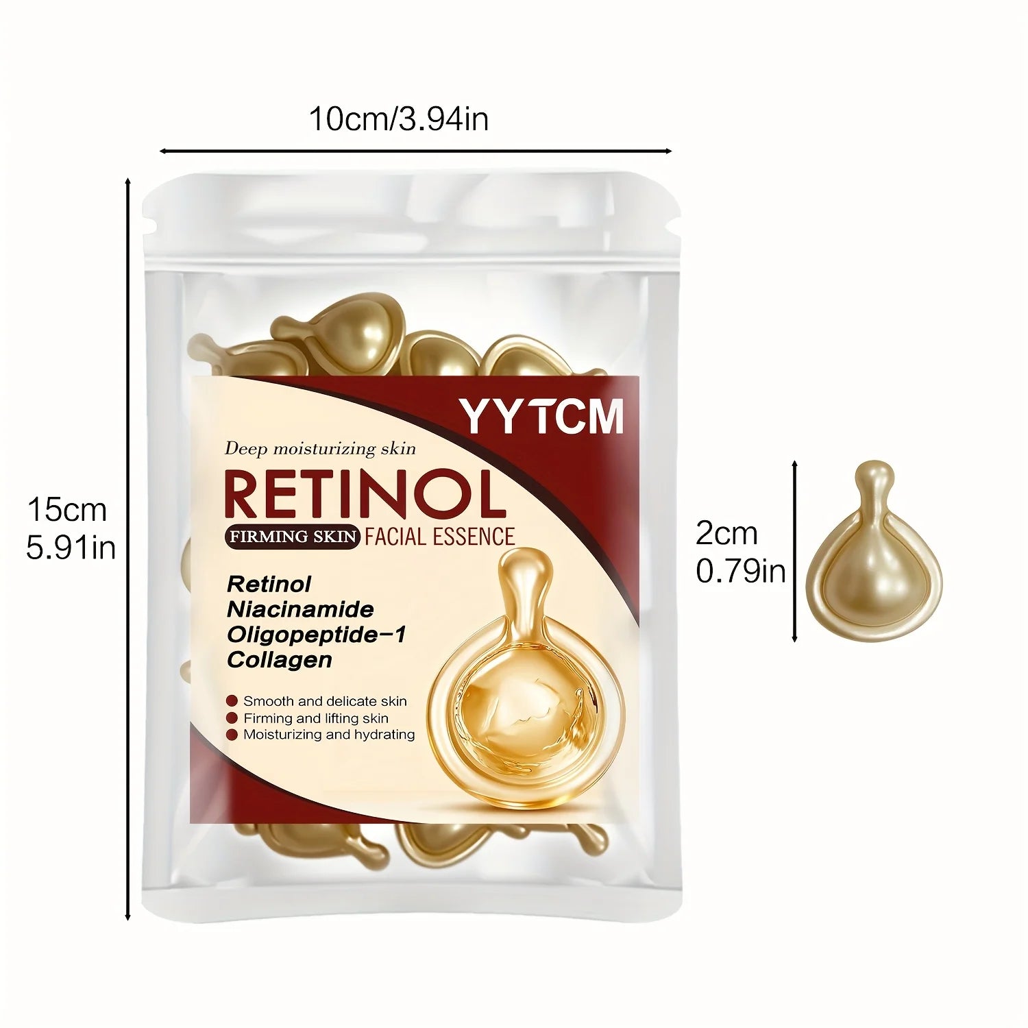 Retinol Firming Facial Moisturizing Essence Capsules, Retinol Facial Essence, Contains Hydrolyzed Collagen, Niacinamide, Deep Moisturizing (0.5Gx30 Capsules)/Bag-1 Bag
