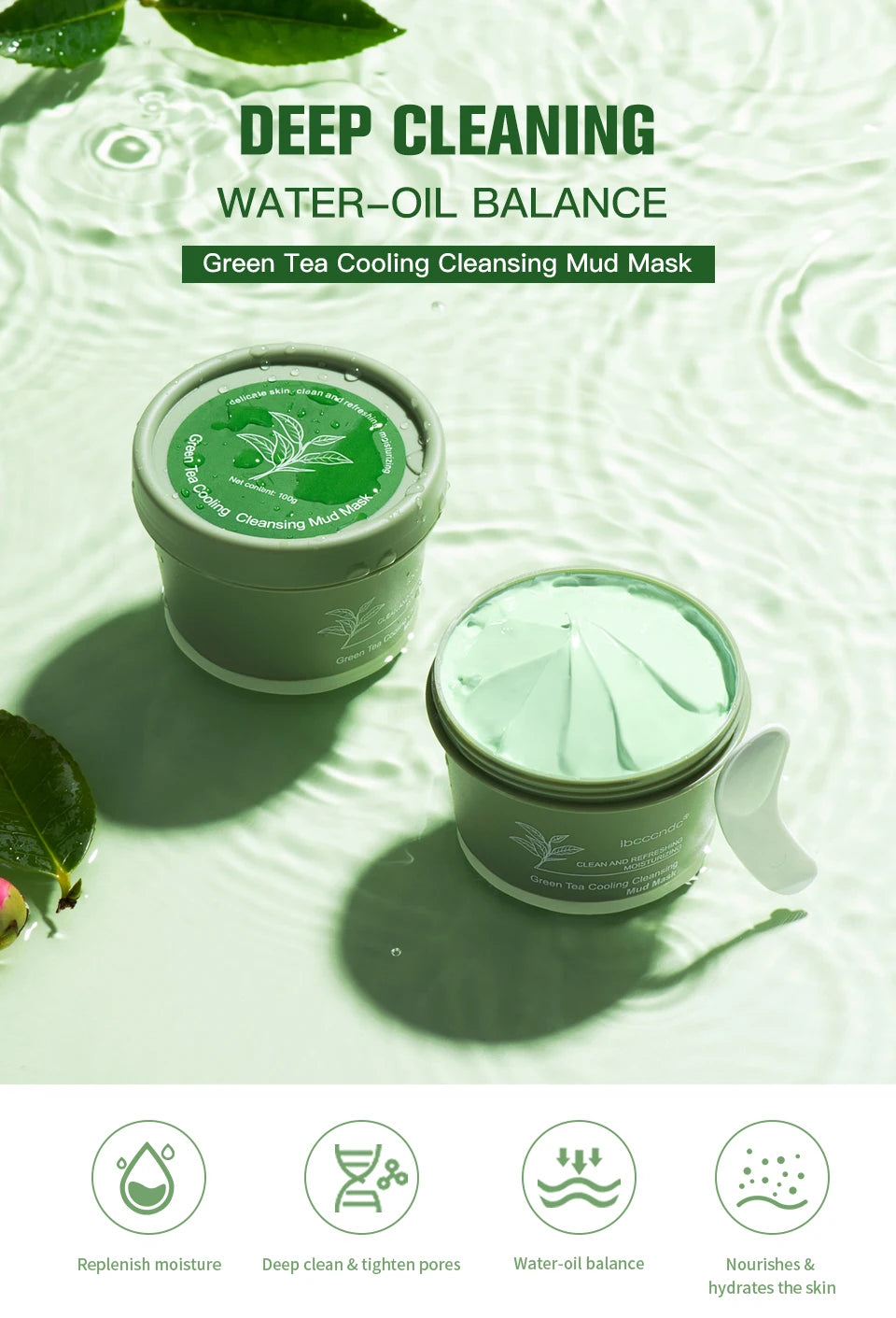 Green Tea Mud Mask Natural Skincare Deeply Cleansing Pore Nourishing Clay Face Mask Face Skin Care Cleaner 100g
