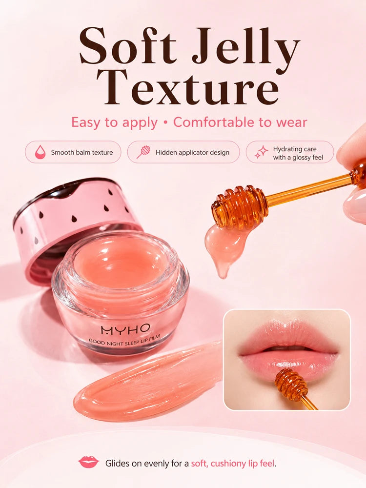 MYHO Strawberry Lip Sleeping Mask Overnight Repair Balm Hydrating Moisturizing Jelly Lip Care Non-Sticky Gloss with Applicator