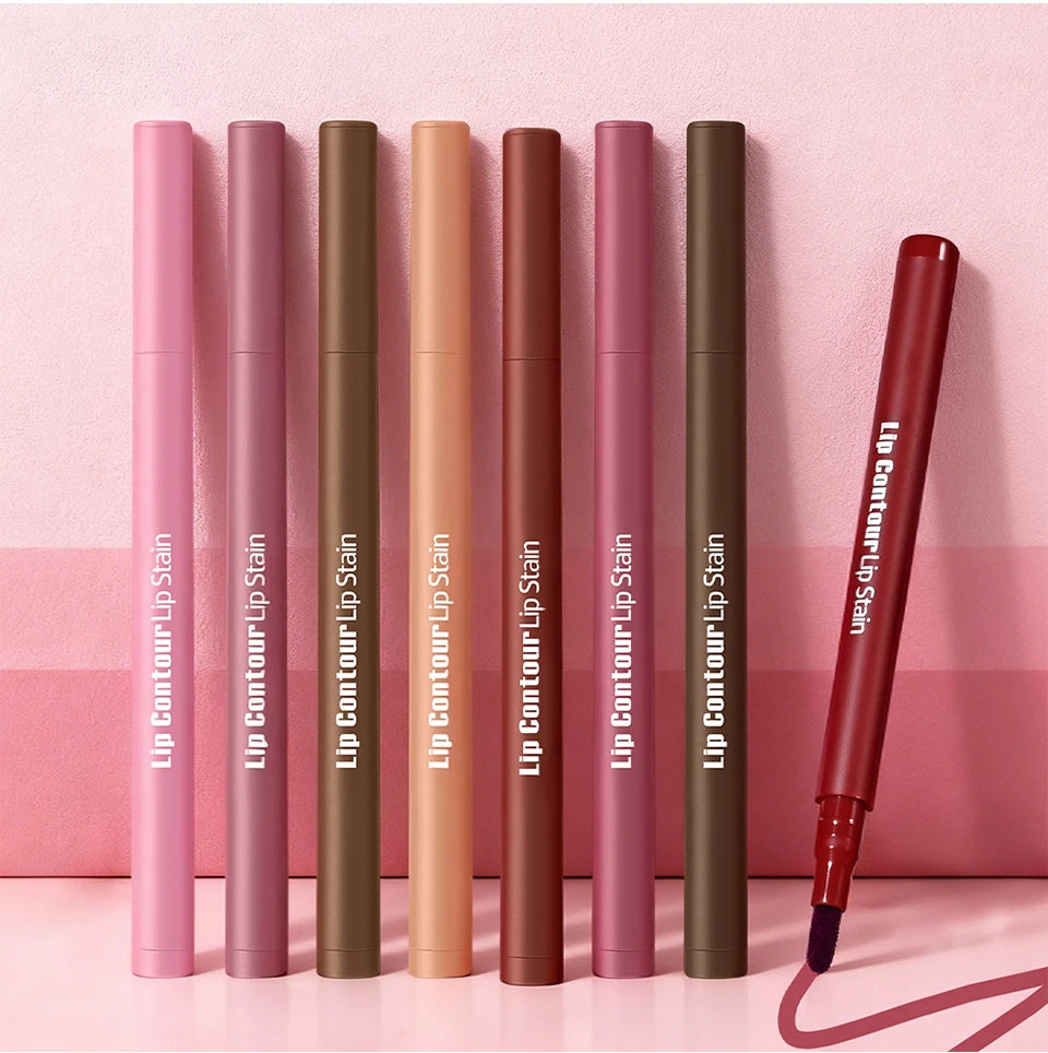 Waterproof 2 In 1 Lip Stain And Liner Pen Long Lasting Smudge Proof Kiss Proof Transfer Resistant 8 Colors Makeup Lip Pencil