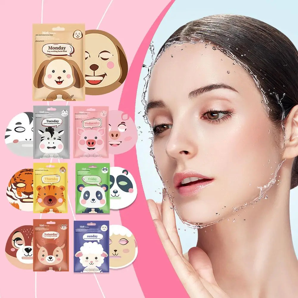 7 Styles Animal Face Mask Set Funny Panda Dog Pig Hydrating Sheet Mask for Spa Party Cute Skincare Gift for Women Girls 1/7PCS