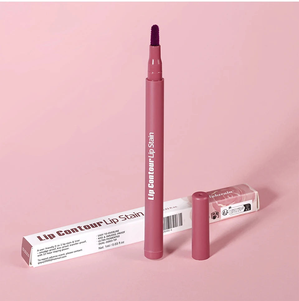 Waterproof 2 In 1 Lip Stain And Liner Pen Long Lasting Smudge Proof Kiss Proof Transfer Resistant 8 Colors Makeup Lip Pencil