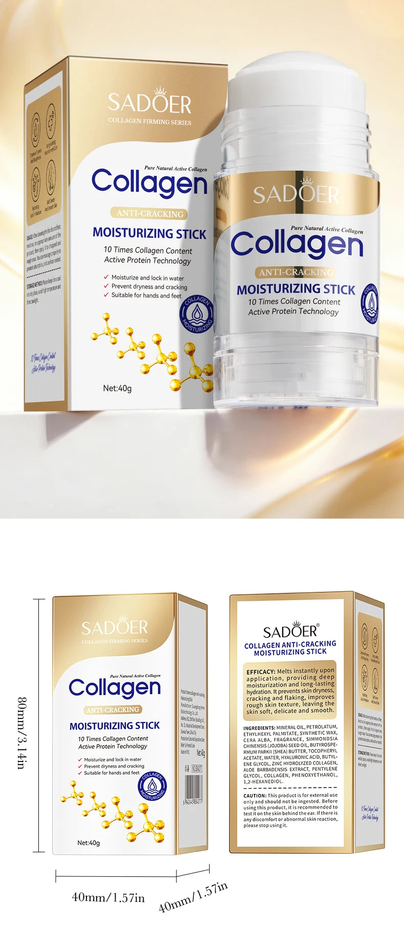 SADOER Collagen Hand & Foot Cream Stick Moisturizing Anti Cracking Whitening Anti Wrinkles Anti-Aging Hands Skin Care Products