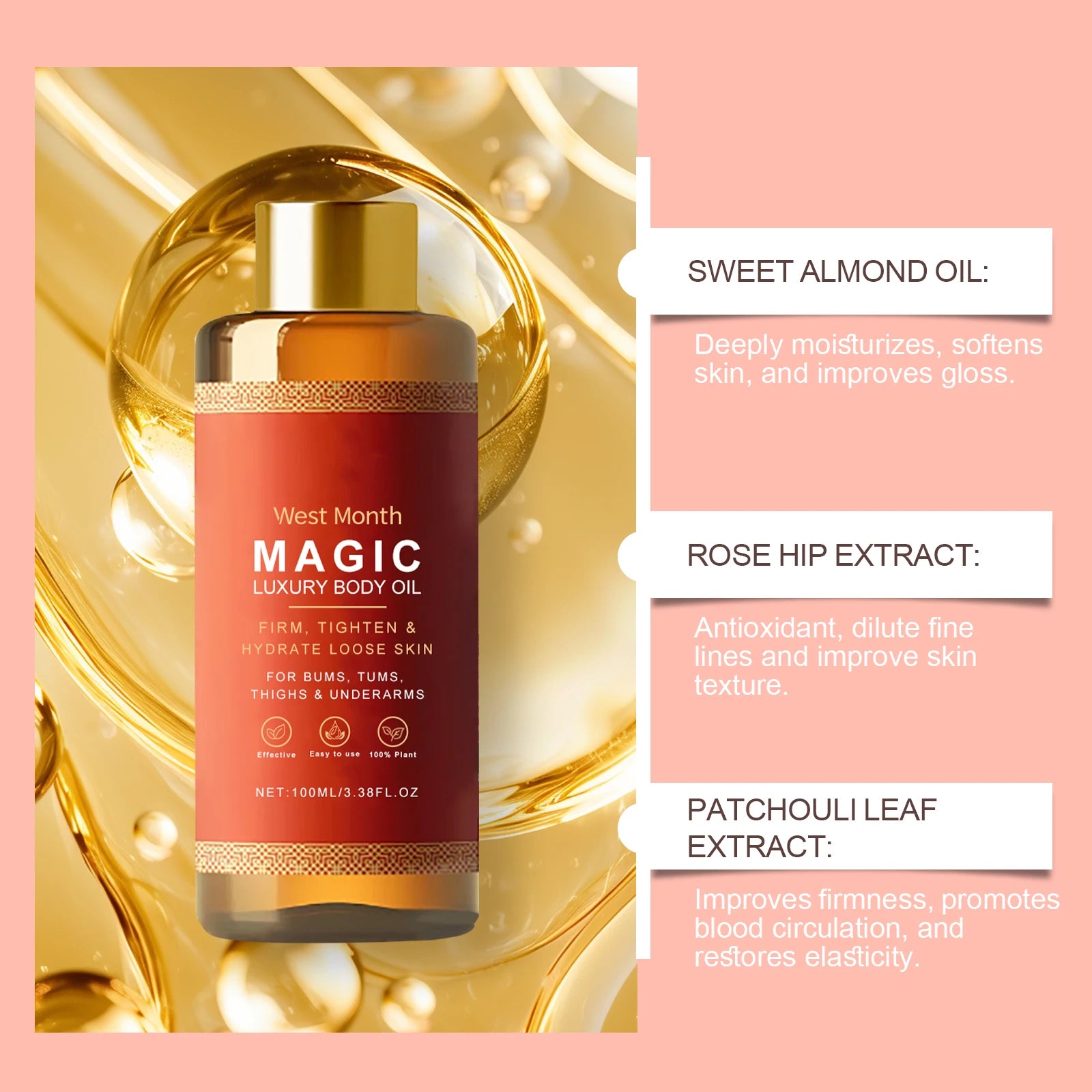 West&Month Daily Hydration Body Moisturizing Oil Firming Radiance-Boosting Moisturizer for Body Massage