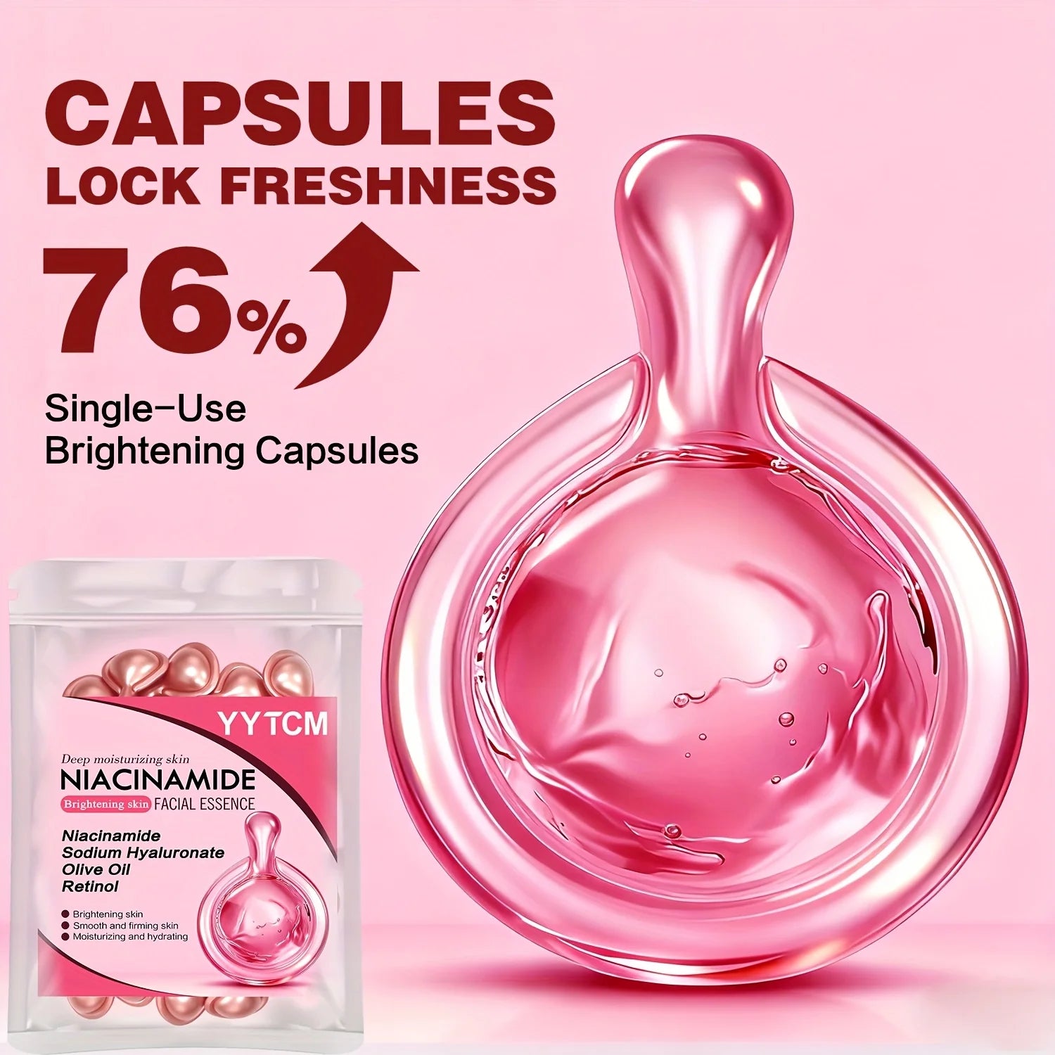 Niacinamide Facial Essence Capsules, Containing Retinol, Olive Fruit Oil, Gardenia Extract, Brighten Skin Tone, Moisturize and Hydrate, Smooth and Refine Skin (0.5Gx30 Capsules)/Bag-1 Bag