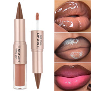 Black Brown Tapered Lip Liner Contour Pencil Double Head Mirror Plumping Lip Glaze Crystal Lip Gloss Sexy Red Lips Tint Makeup