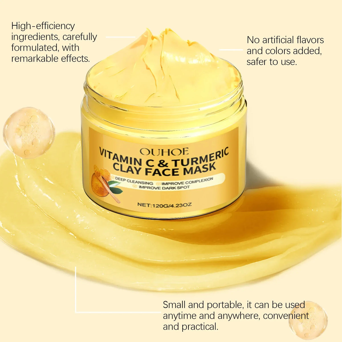 Vitamin C Turmeric Mud Mask Exfoliating Facial Mask Improve Pore Deep Cleansing Nourishing Hydrating Glowing Skin Care Clay Mask